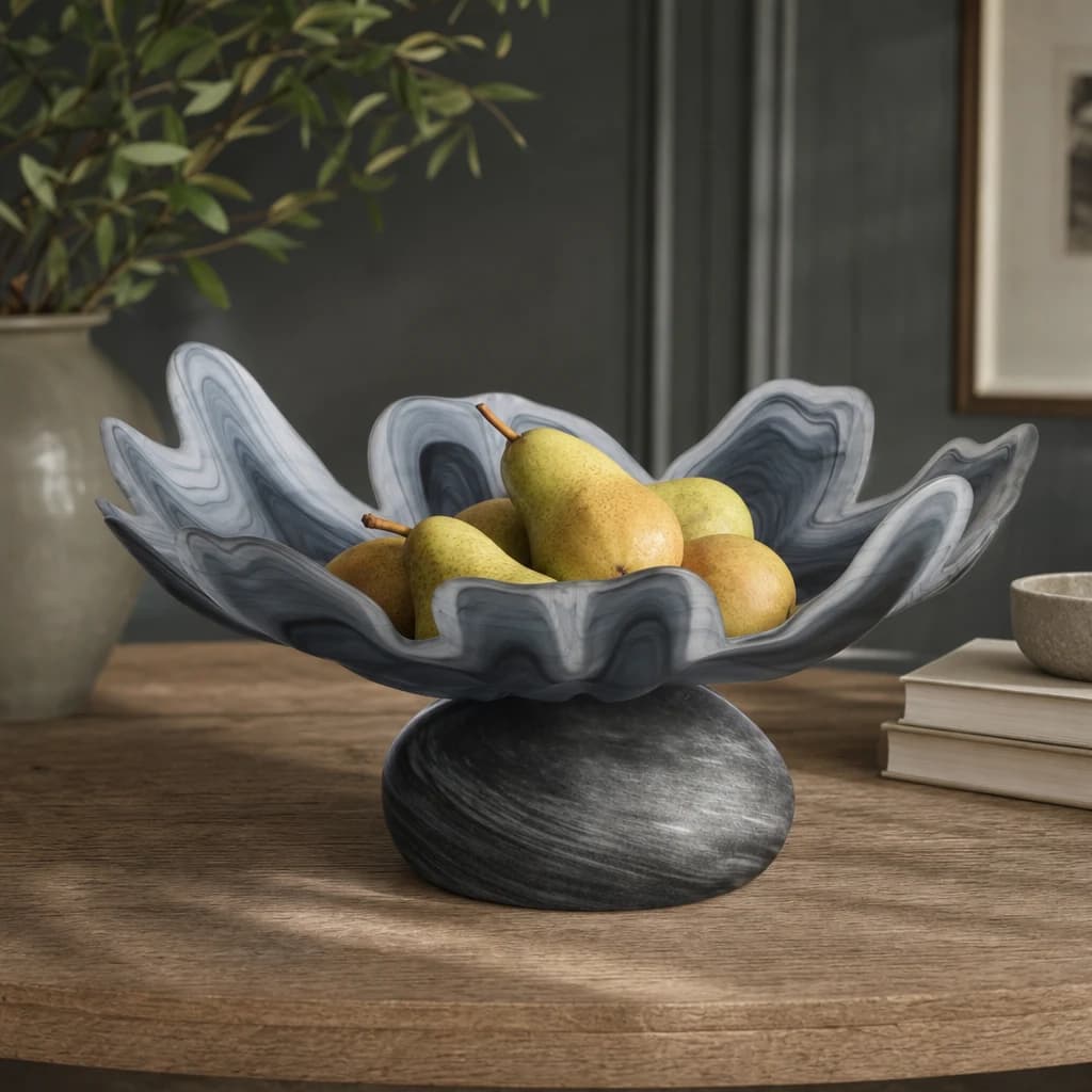 Galene Grey Fluted Glass Pedestal Bowl - Decorative, photo 1 of 8