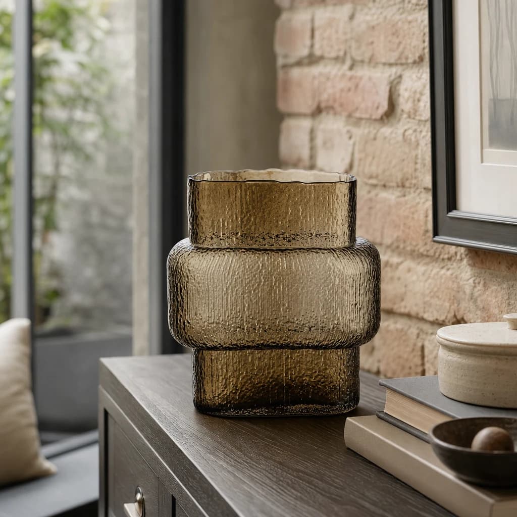 Galea Brown Textured Glass Large Vase - Vases, photo 1 of 6