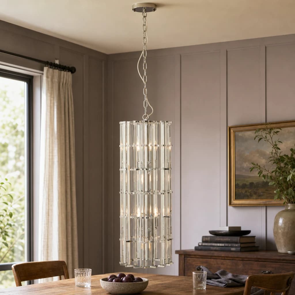 Karli Glass And Chrome Finish Large Vertical Pendant Light - Pendant lights, photo 1 of 7