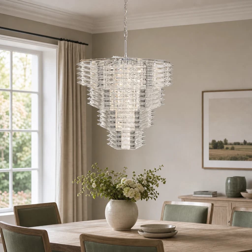 Karli Glass And Chrome Finish Prism Light With Fifteen Bulbs - Pendant lights, photo 1 of 8