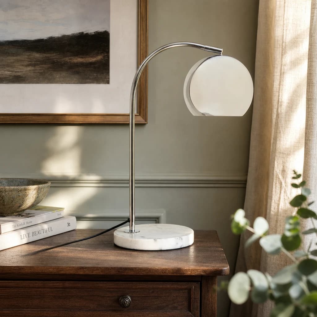 Karter Chrome Finish Table Lamp With White Marble Base - Table lamps, photo 1 of 8