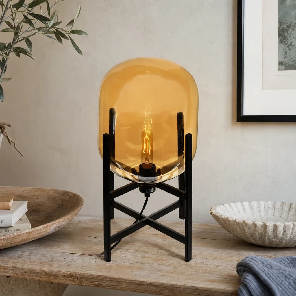 Trieste Champagne Glass Table Lamp with Black Metal Base - Table lamps, photo 1 of 8