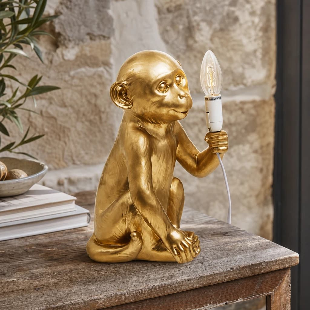 Boho Gold Finish Monkey Lamp - Table lamps, photo 1 of 8
