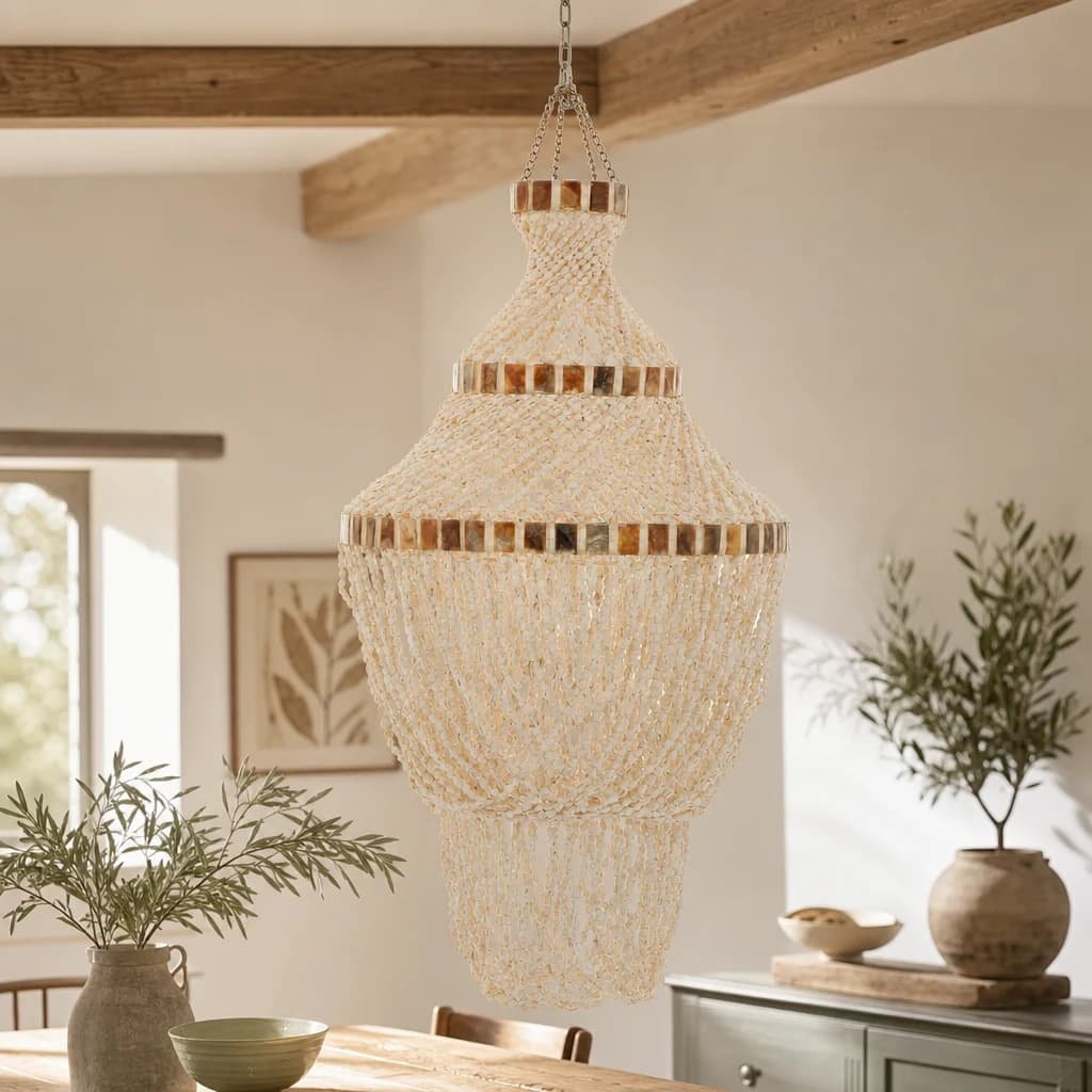 Palu Natural White and Amber Shell Pendant Shade - Pendant lights, photo 1 of 5