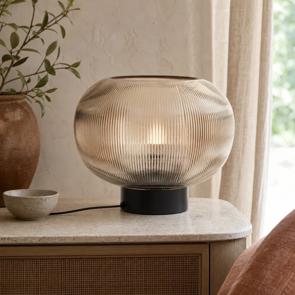 Enola Large Ribbed Smoked Glass Table Lamp - Table lamps, photo 1 of 8