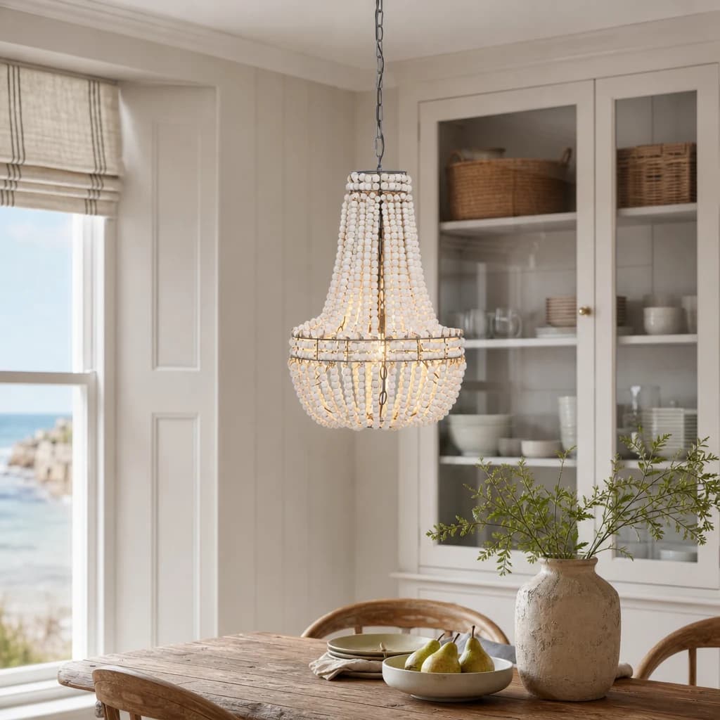 Lapiz Antique White Wooden Beads Chandelier - Pendant lights, photo 1 of 8