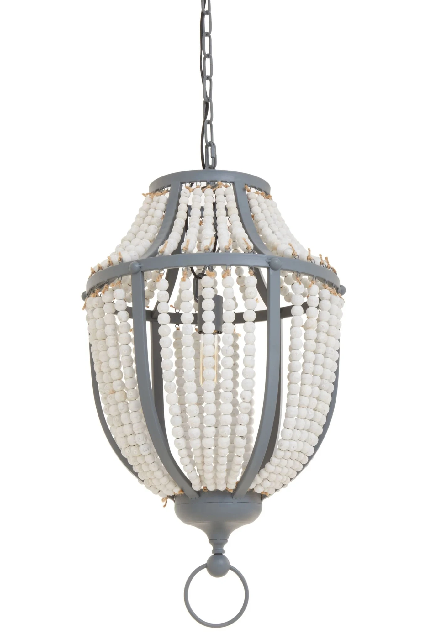 Lapiz Antique White Wooden Beads and Grey Pendant Light - Pendant lights, photo 6 of 8