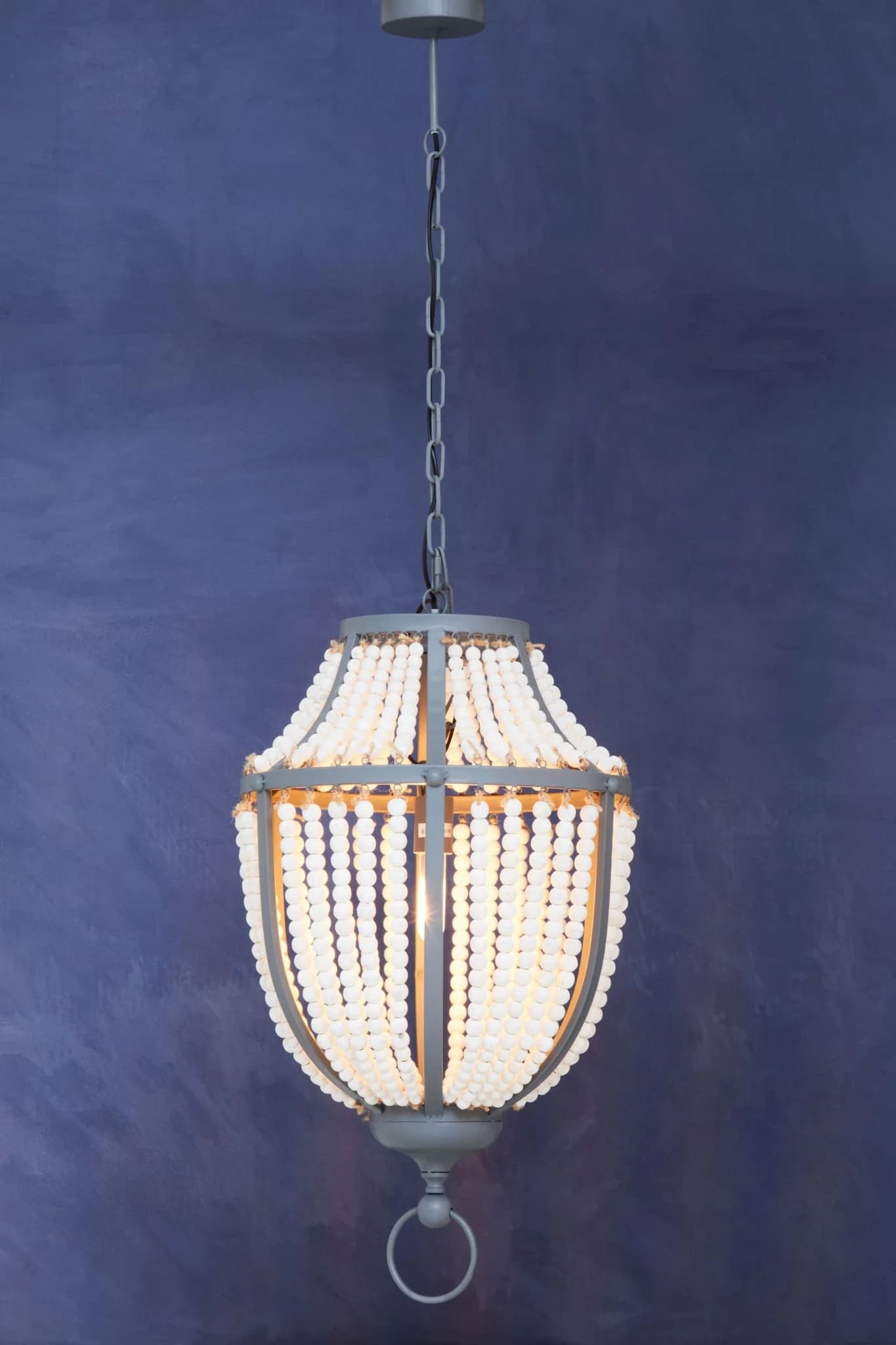 Lapiz Antique White Wooden Beads and Grey Pendant Light - Pendant lights, photo 5 of 8