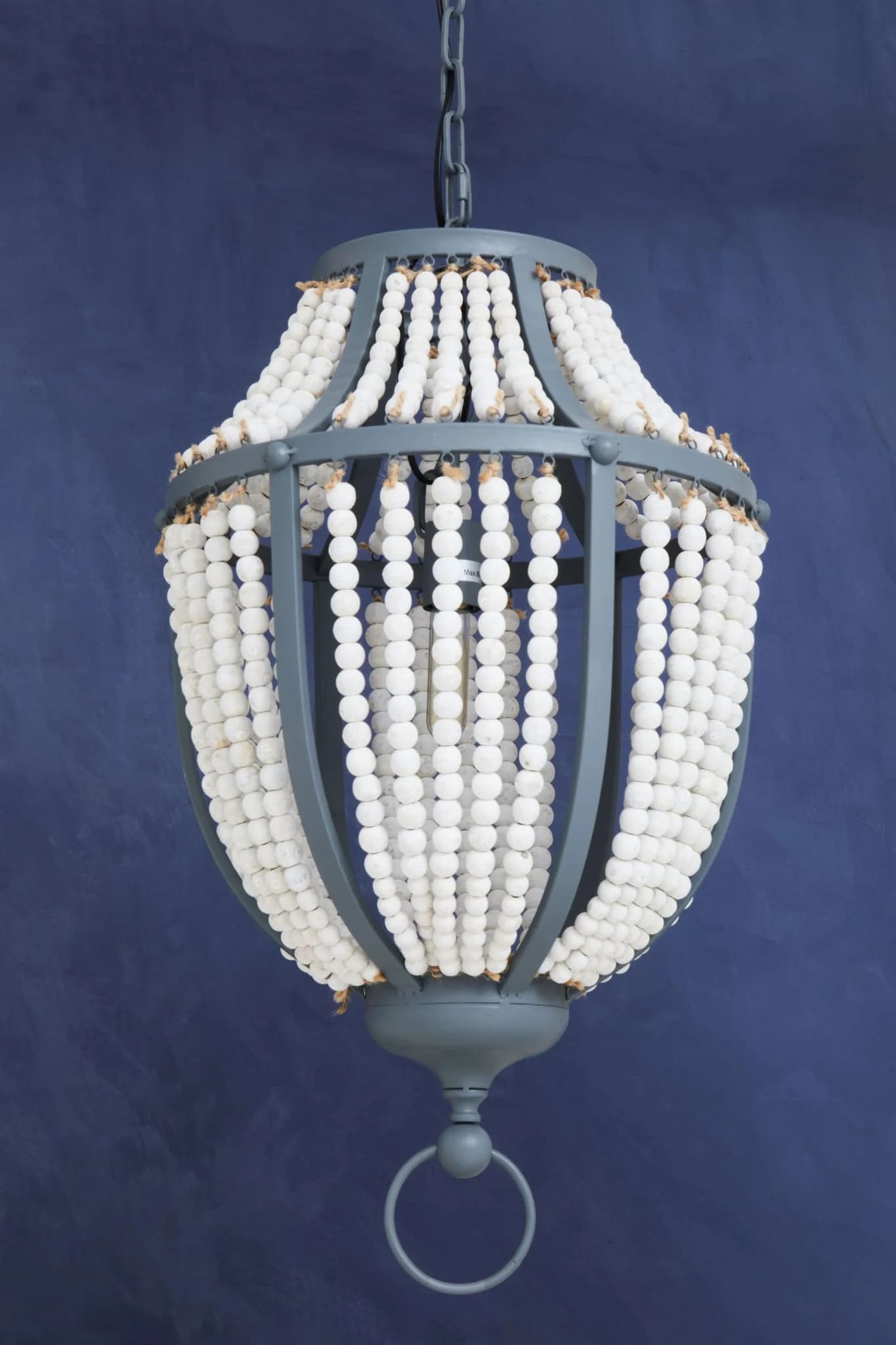 Lapiz Antique White Wooden Beads and Grey Pendant Light - Pendant lights, photo 2 of 8