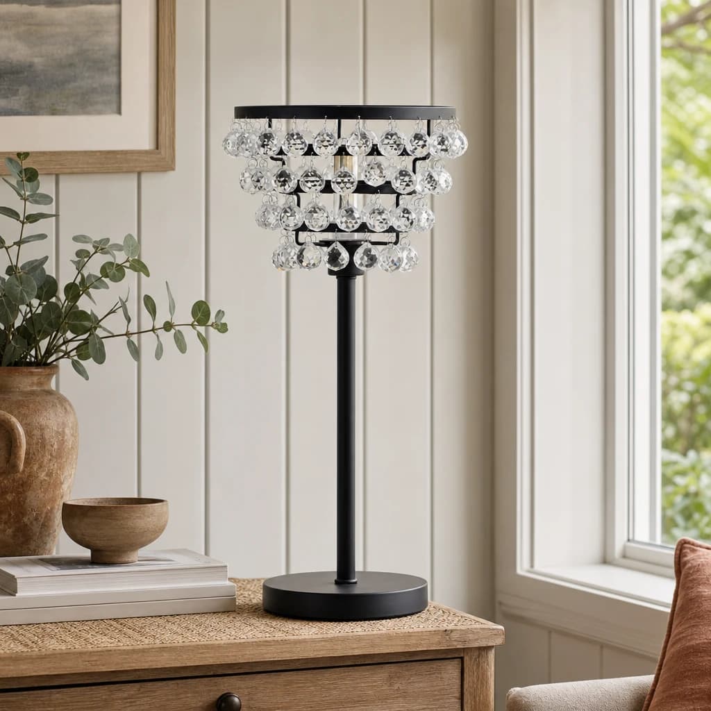 Hutchinson Clear Crystal Table Lamp with Black Metal - Table lamps, photo 1 of 5