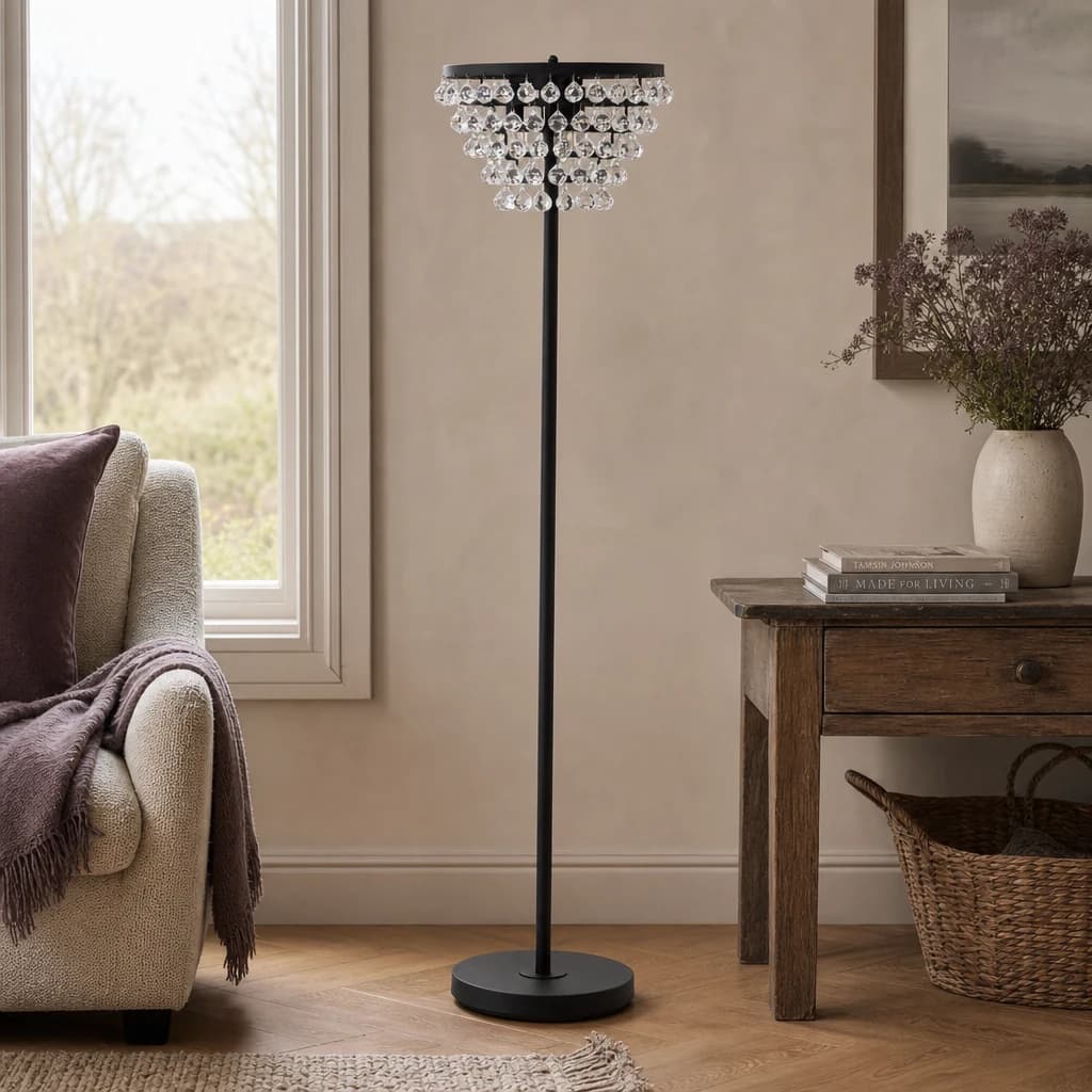 Hutchinson Clear Crystal Floor Lamp with Black Metal