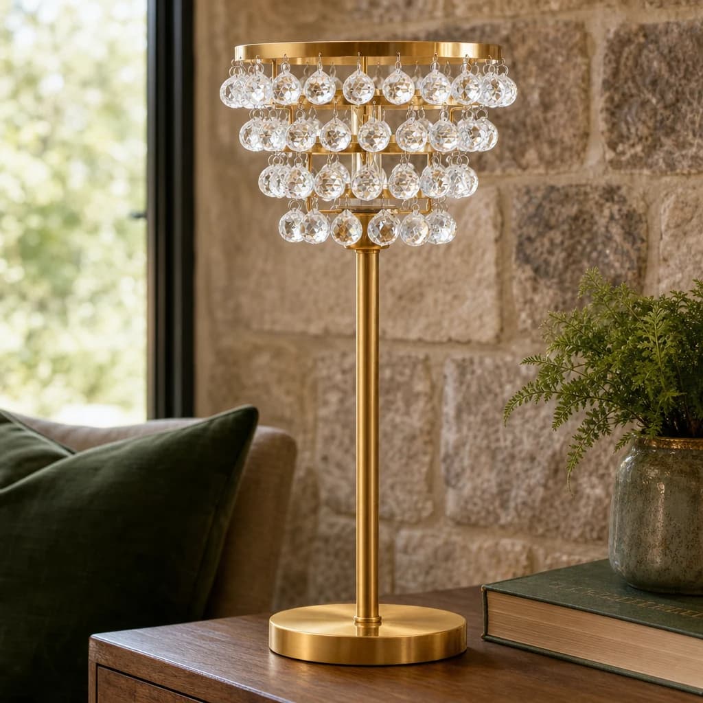 Hutchinson Clear Crystal Table Lamp with Gold Metal - Table lamps, photo 1 of 5