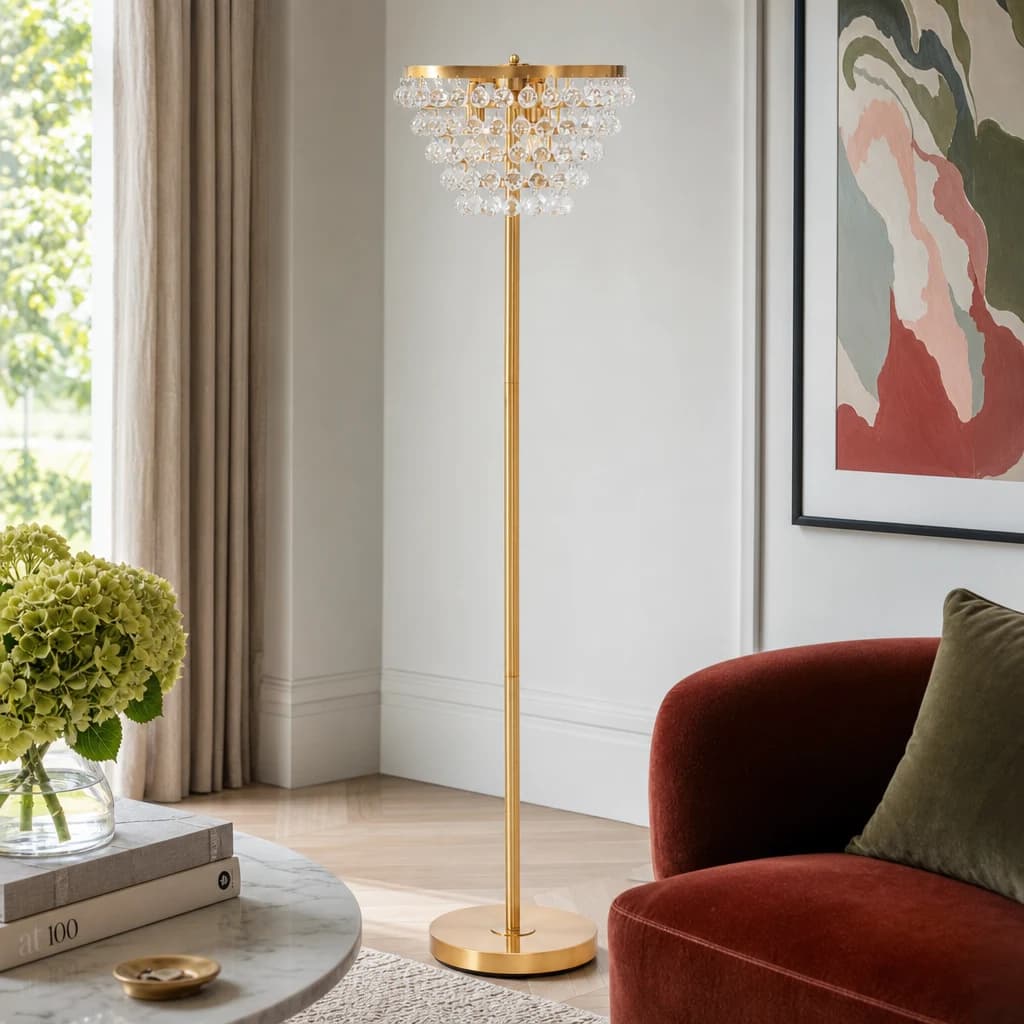 Hutchinson Clear Crystal Floor Lamp with Gold Metal