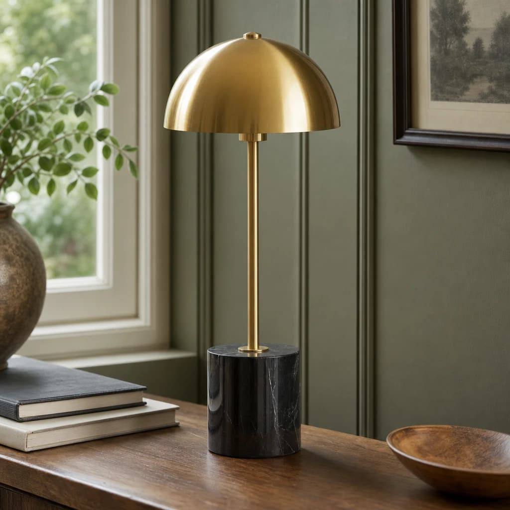 Murdoch Brushed Brass Table Lamp with Black Marble Base - Table lamps, photo 1 of 8