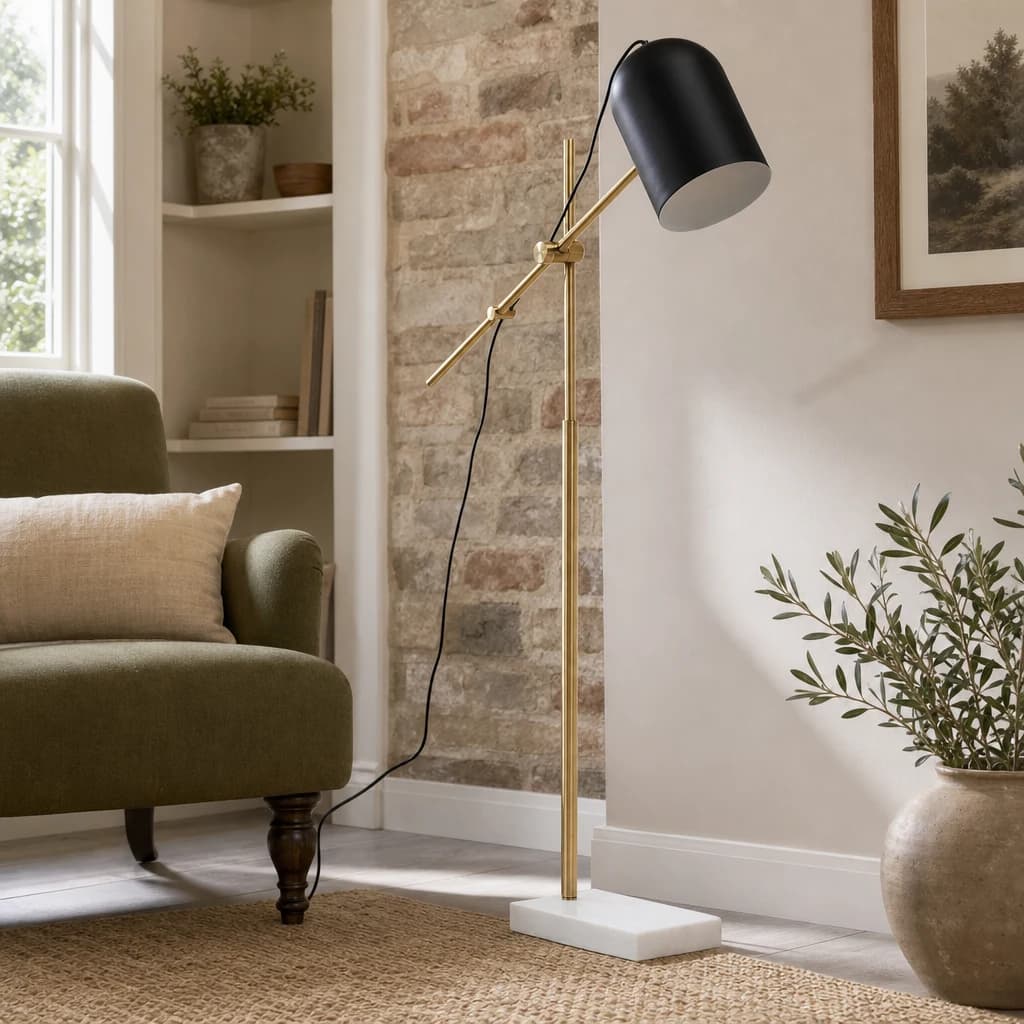 Equipoise Black and Brass Finish Floor Lamp with Marble Base - Floor lamps, photo 1 of 7