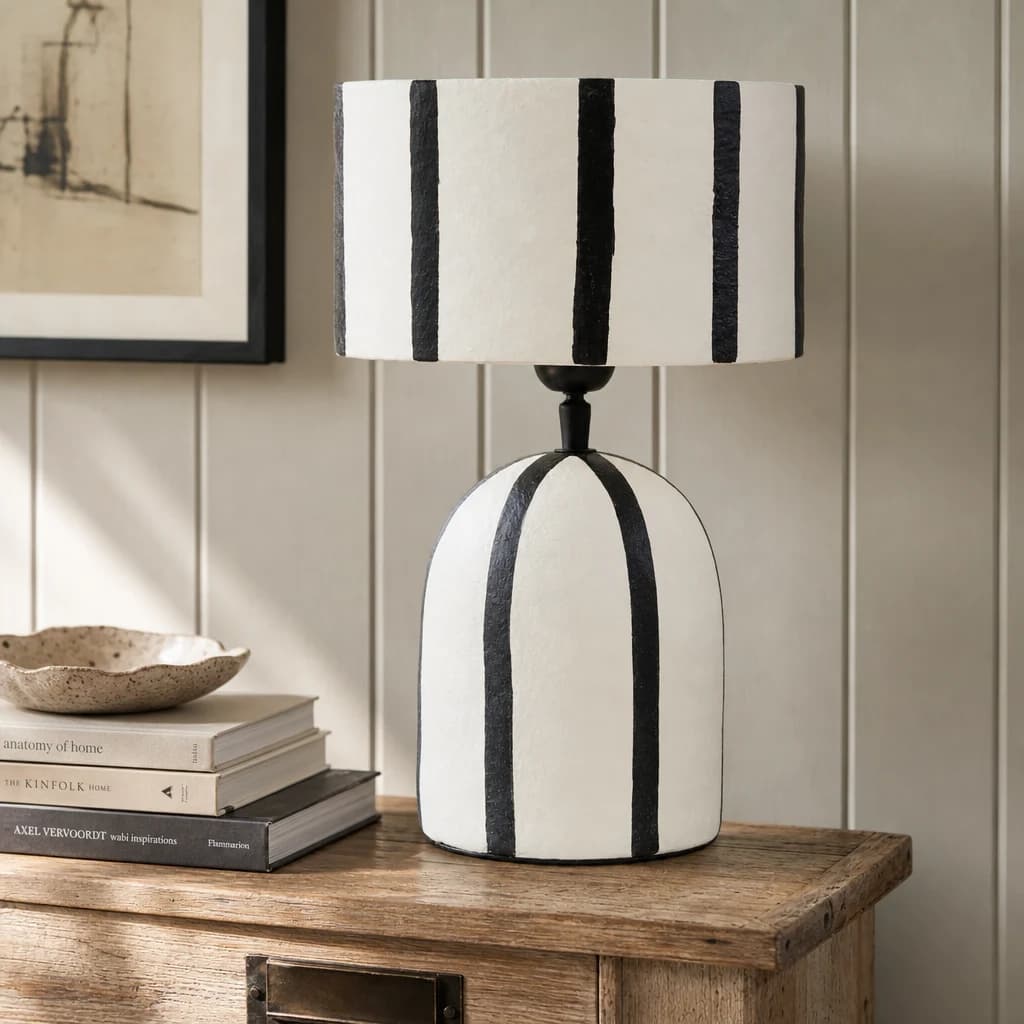 Carta Black and White Stripe Papier Mache Table Lamp - Table lamps, photo 1 of 8