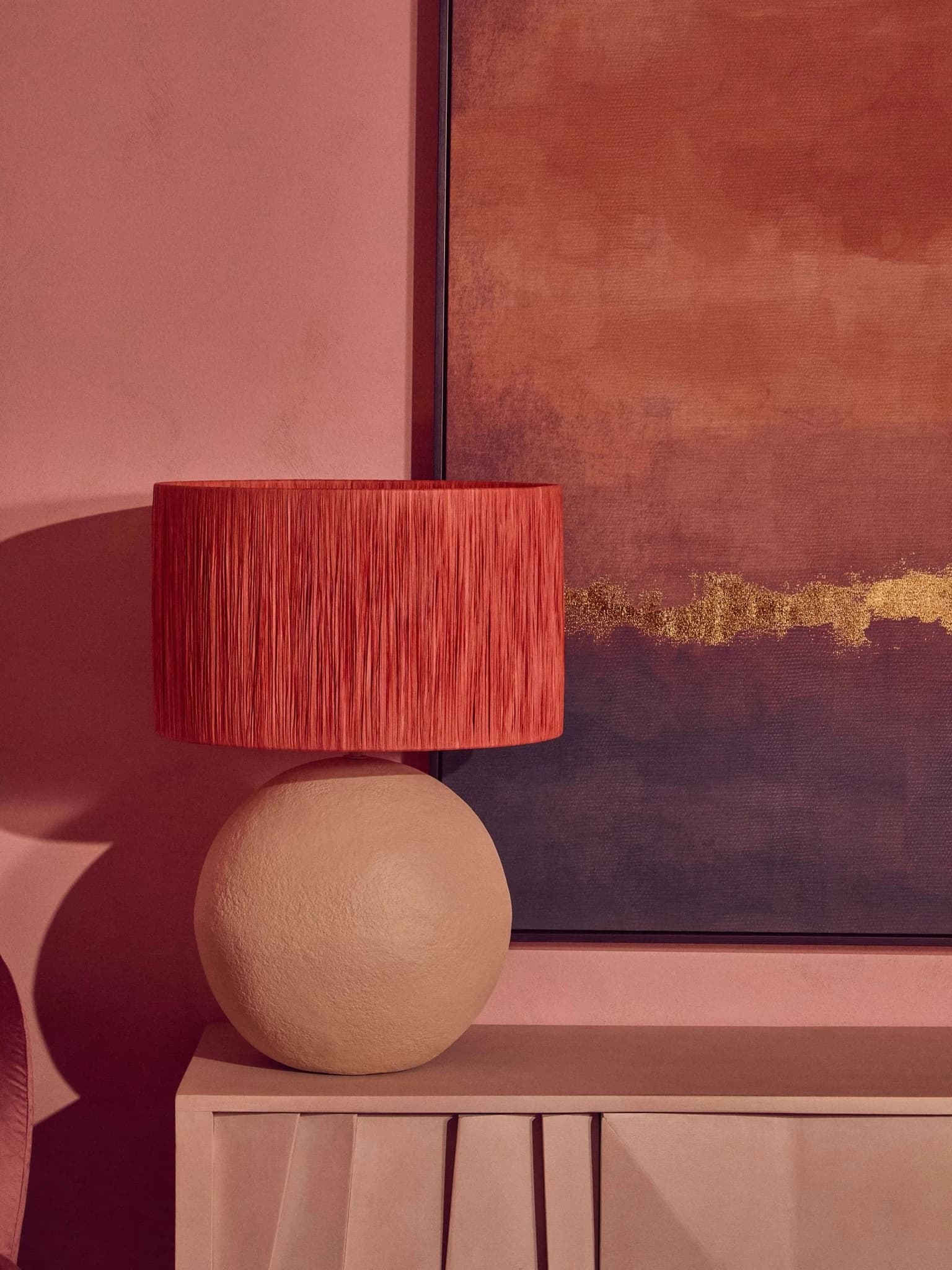 Carta Natural Papier Mache Table Lamp with Rust Raffia Shade - Table lamps, photo 4 of 8
