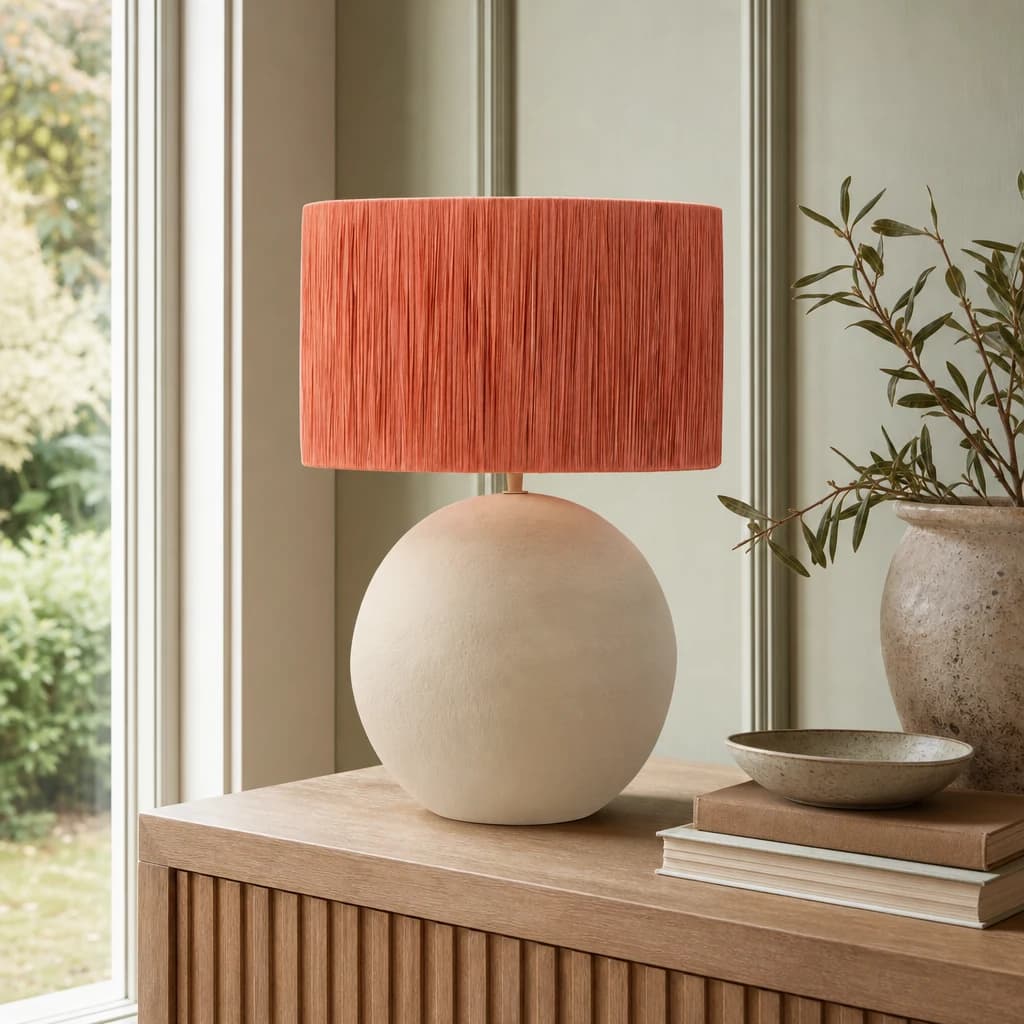 Carta Natural Papier Mache Table Lamp with Rust Raffia Shade - Table lamps, photo 1 of 8
