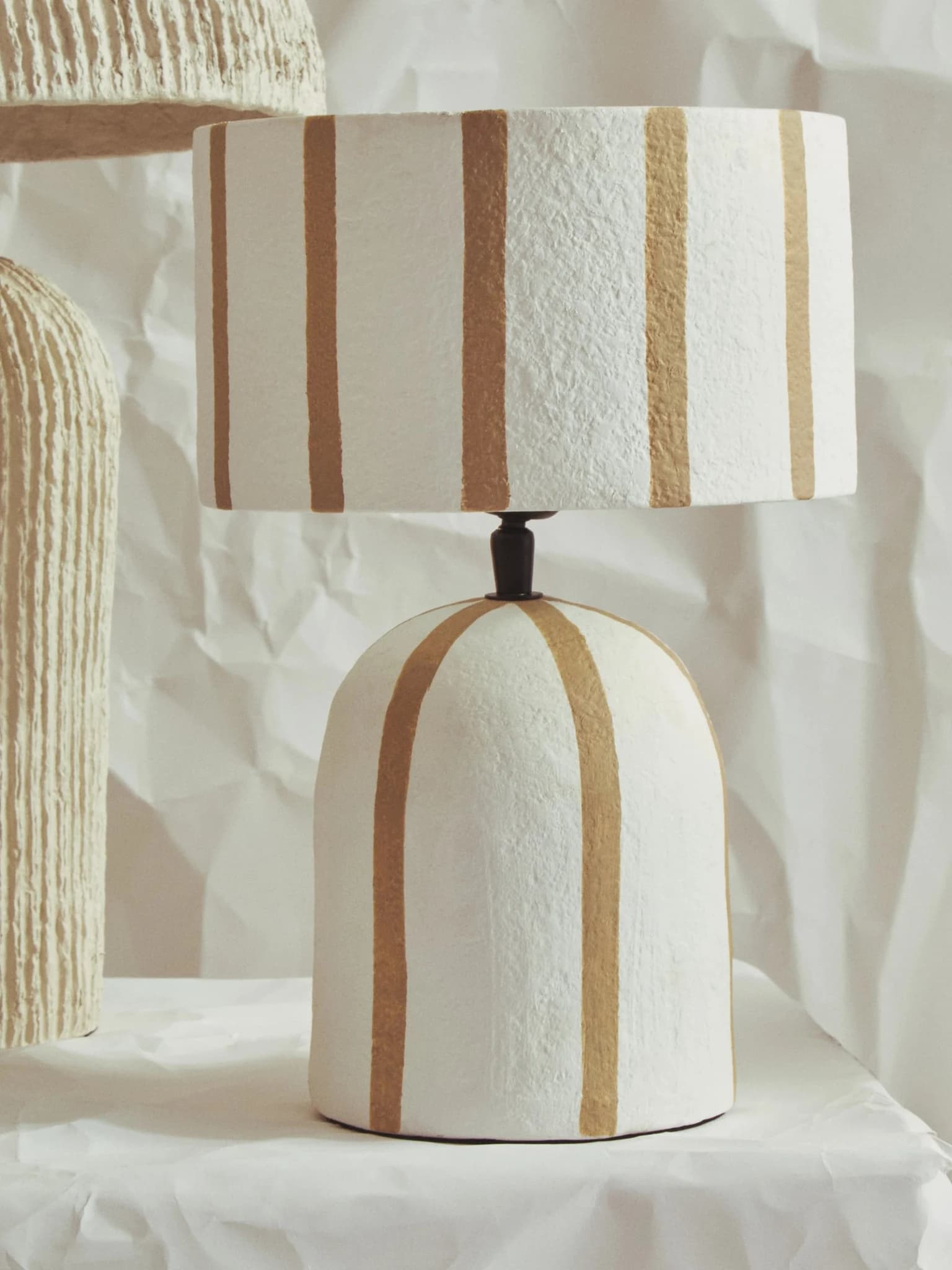 Carta Brown and White Stripe Papier Mache Table Lamp - Table lamps, photo 3 of 7