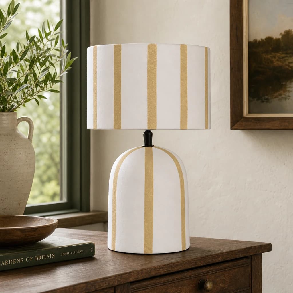 Carta Brown and White Stripe Papier Mache Table Lamp - Table lamps, photo 1 of 7