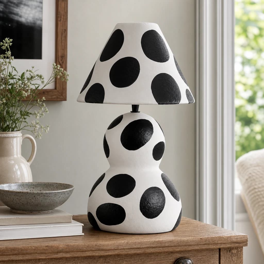 Carta Black and White Polka Dot Papier Mache Table Lamp - Table lamps, photo 1 of 8