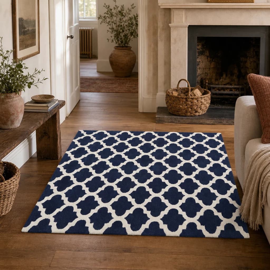 Bosie Kensington Townhouse Navy Blue and White Rug - Decorative, photo 1 of 2