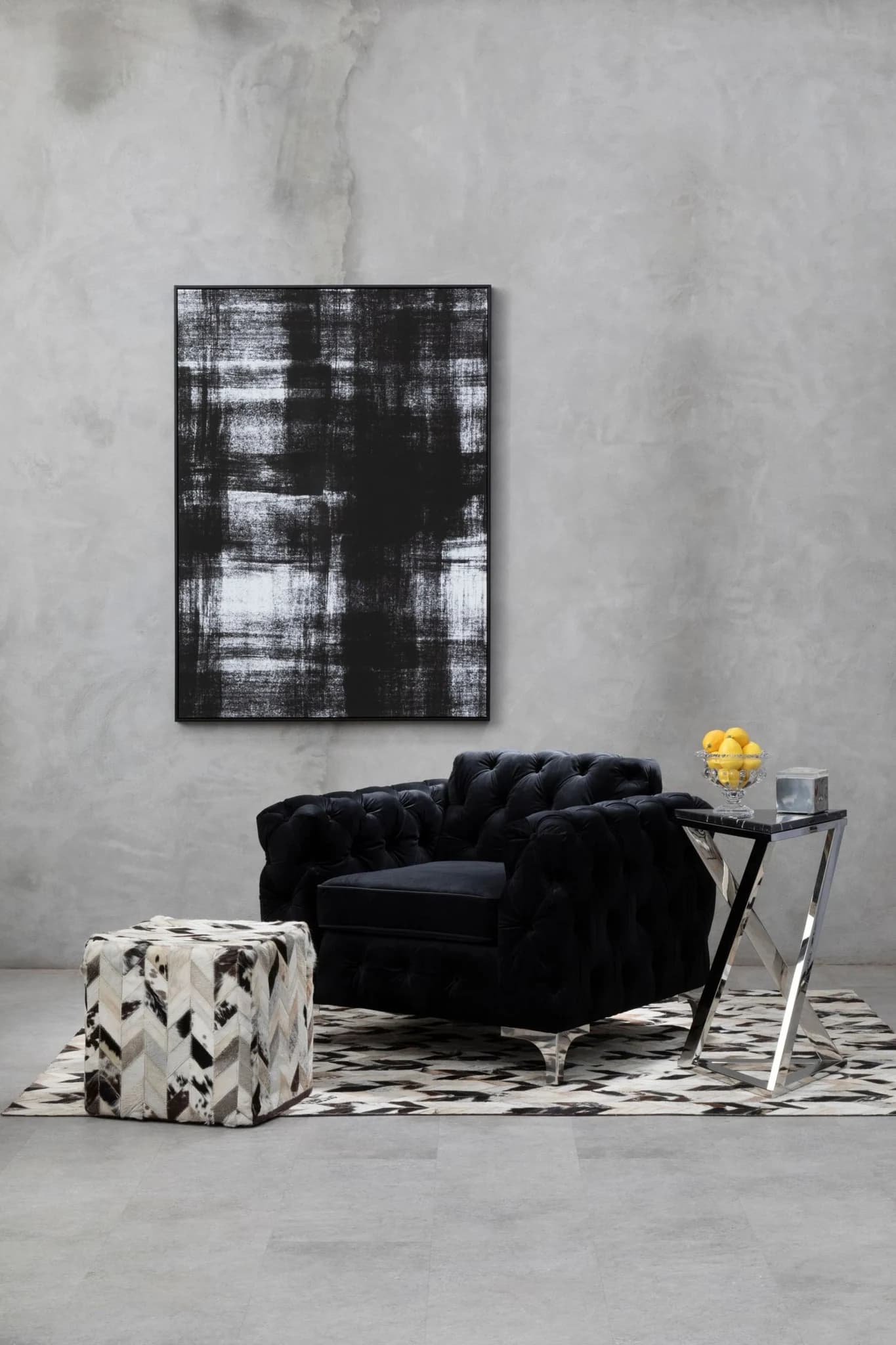 Bosie Safira Large Hair on Leather Chevron Patchwork Rug - Decorative, photo 8 of 8