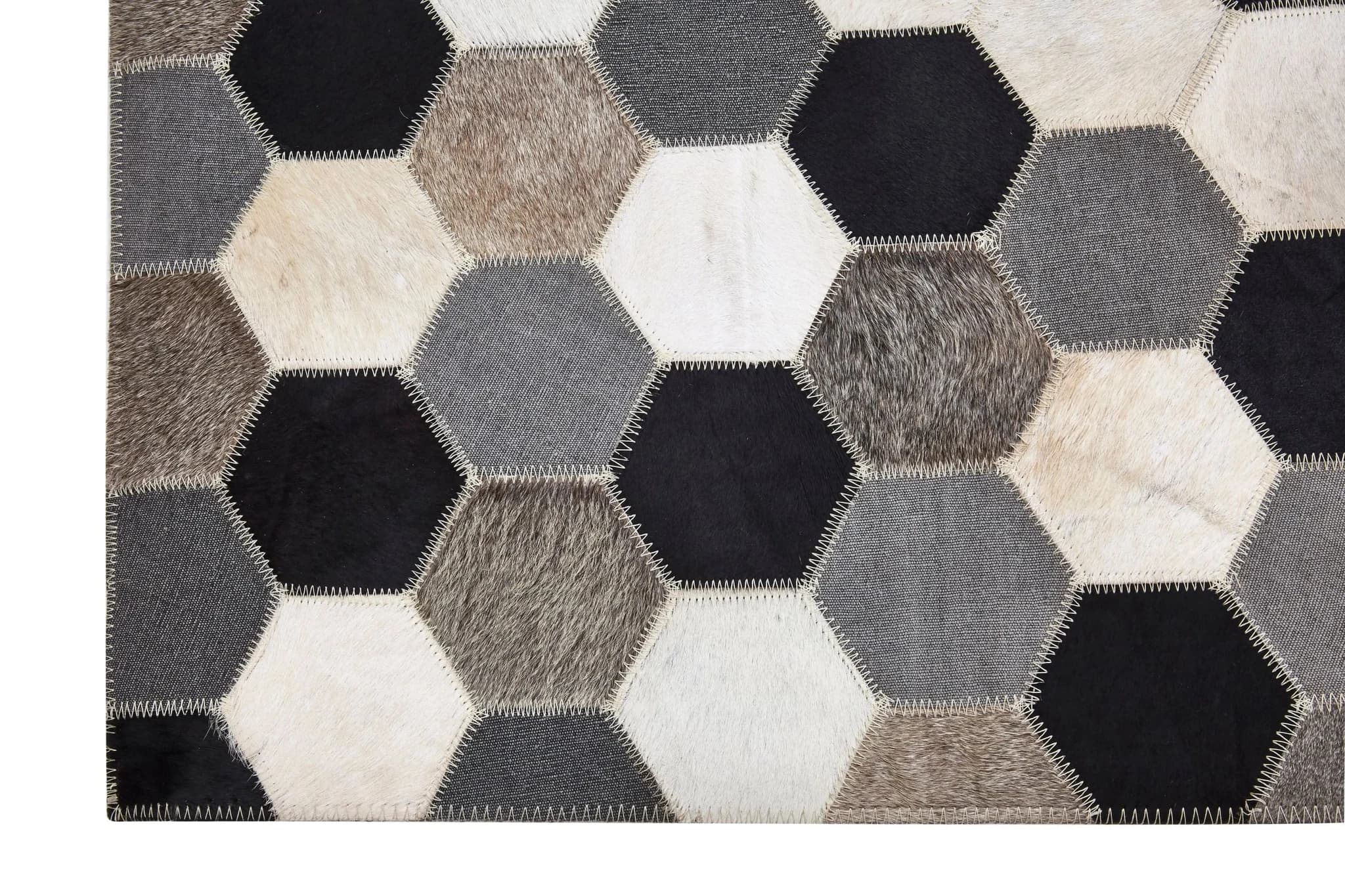 Bosie Safira Small Hair on Leather Hexagon Patchwork Rug - Decorative, photo 3 of 3