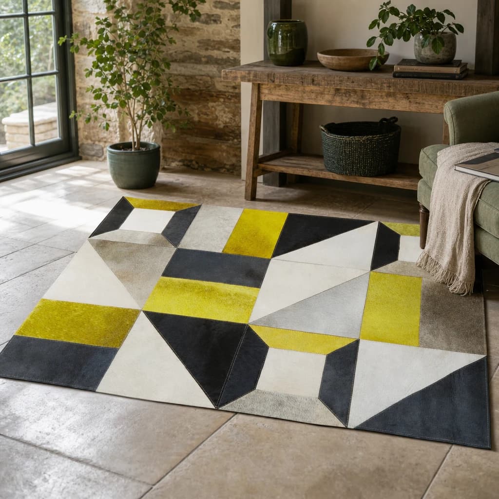 Bosie Safira Small Abstract Hair on Leather Patchwork Rug - Decorative, photo 1 of 8