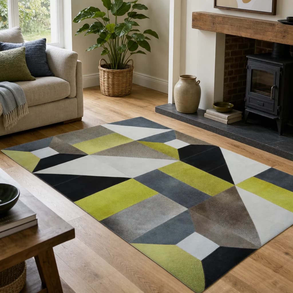 Bosie Safira Large Abstract Hair on Leather Patchwork Rug - Decorative, photo 1 of 8