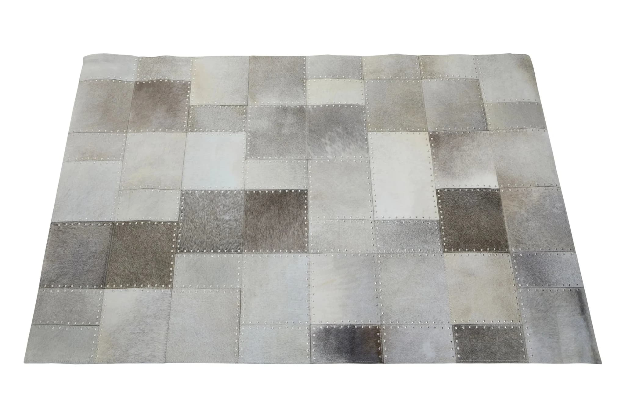 Bosie Safira Grey Hair on Leather Patchwork with Studs Small Rug - Decorative, photo 3 of 6