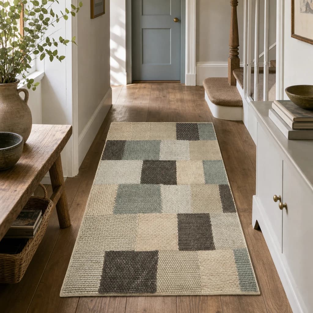 Bosie Jango Natural and Grey Small Grid Design Rug - Decorative, photo 1 of 3