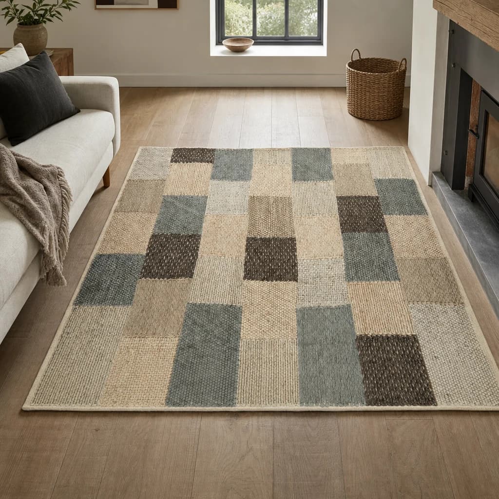 Bosie Jango Natural and Grey Large Grid Design Rug - Decorative, photo 1 of 3