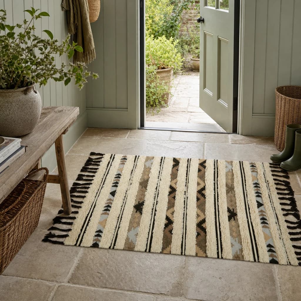 Bosie Jango Cream and Black Small Tribal Rug - Decorative, photo 1 of 7