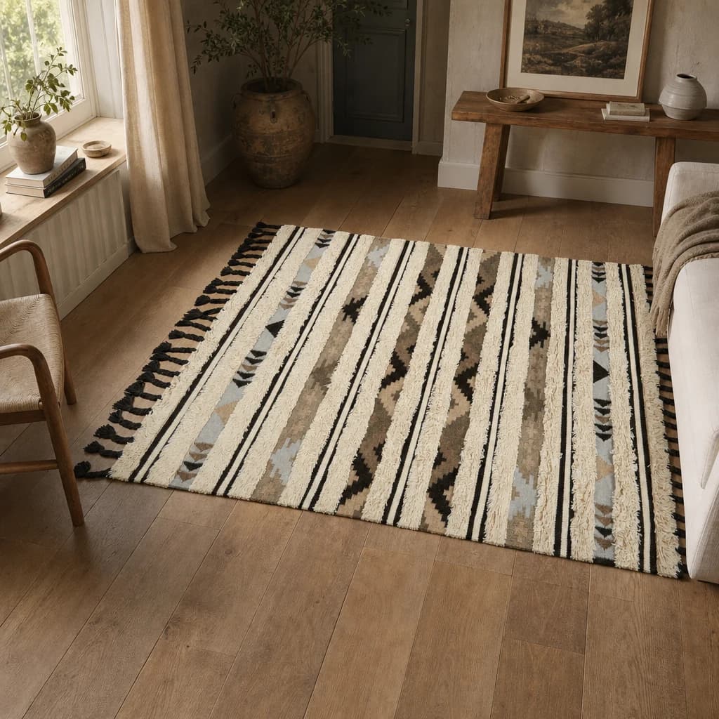 Bosie Jango Cream and Black Large Tribal Rug - Decorative, photo 1 of 2