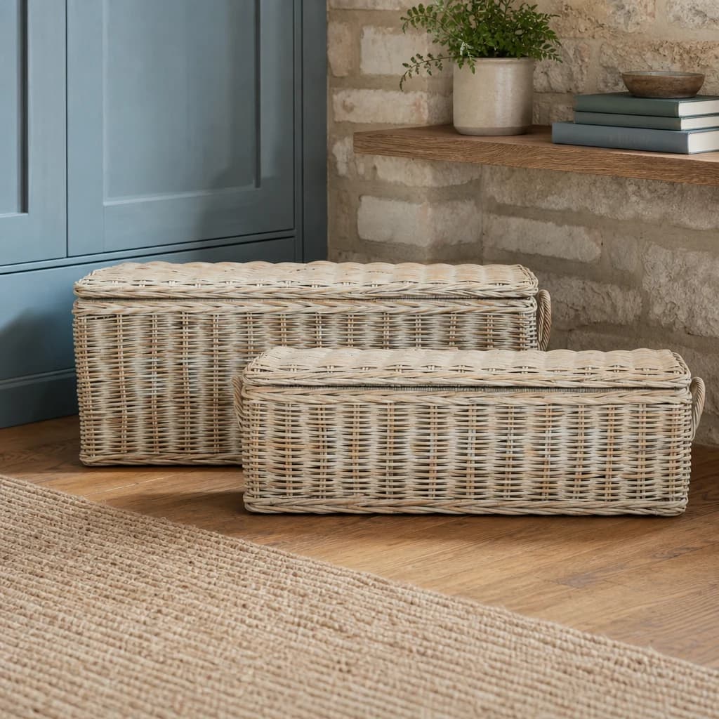 Argento Whitewash Rattan Storage Boxes-Set of 2 - Bookcases & shelving, photo 1 of 8
