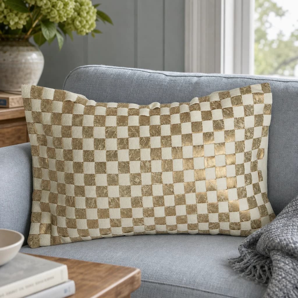 Bosie Kensington Townhouse Cream And Gold Check Cushion - Decorative, photo 1 of 3