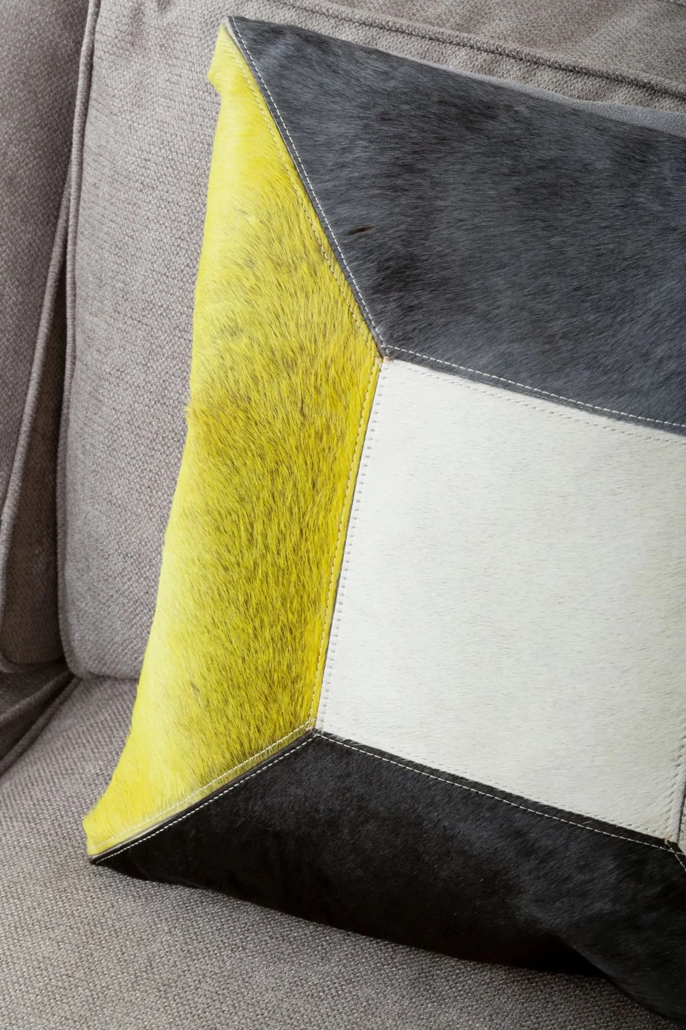 Bosie Safira Geometric Hair on Leather Patchwork Cushion - Decorative, photo 4 of 8