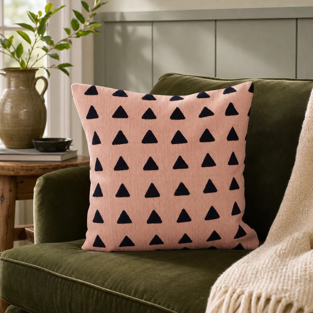 Bosie Ozella Pink and Navy Square Embroidered Cushion - Decorative, photo 1 of 3