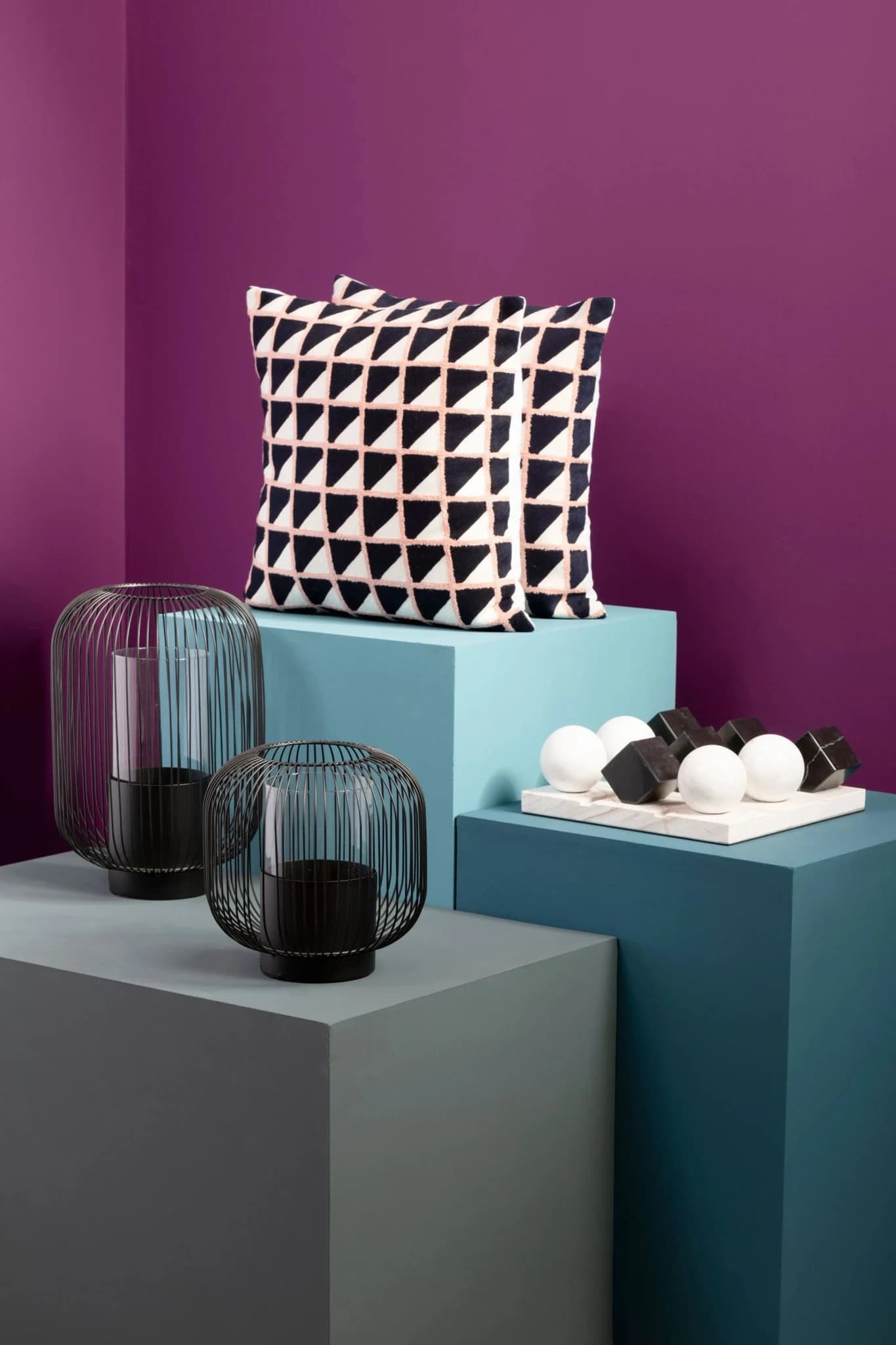 Bosie Ozella Pink and Black Grid Design Square Cushion - Decorative, photo 5 of 8