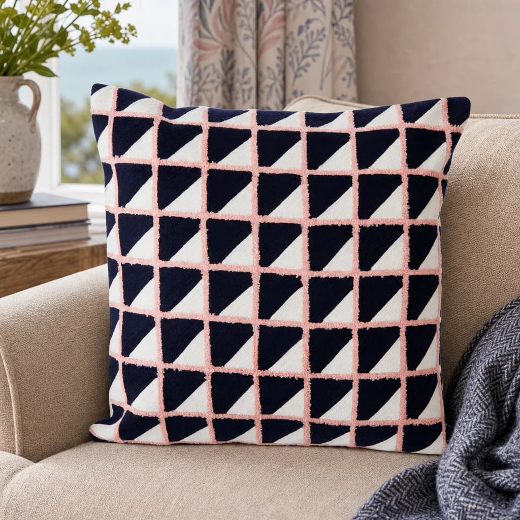 Bosie Ozella Pink and Black Grid Design Square Cushion - Decorative, photo 1 of 8