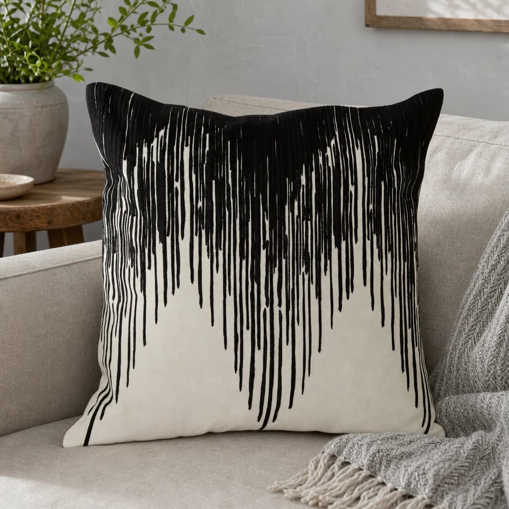 Bosie Ozella Black and White Drip Design Square Cushion - Decorative, photo 1 of 8