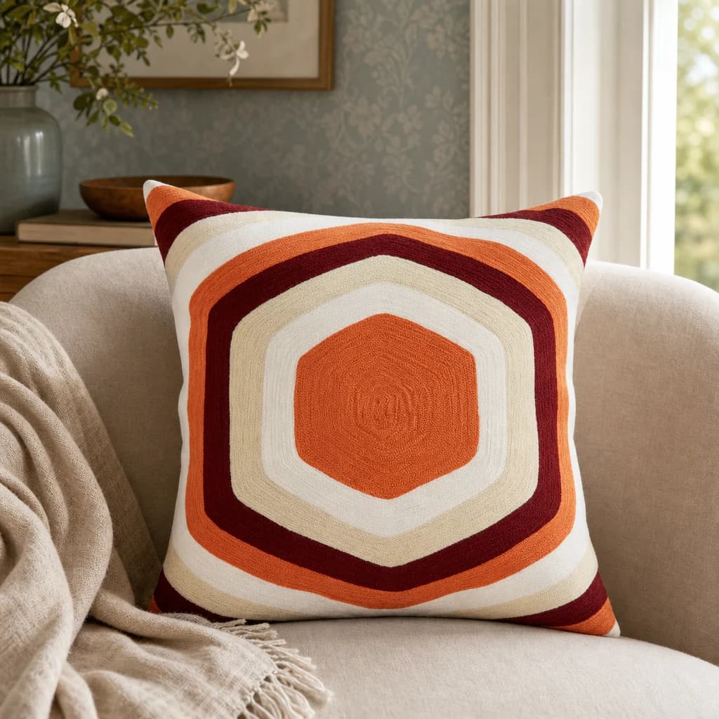 Bosie Ozella Burnt Orange Hexagonal Design Square Cushion - Decorative, photo 1 of 8