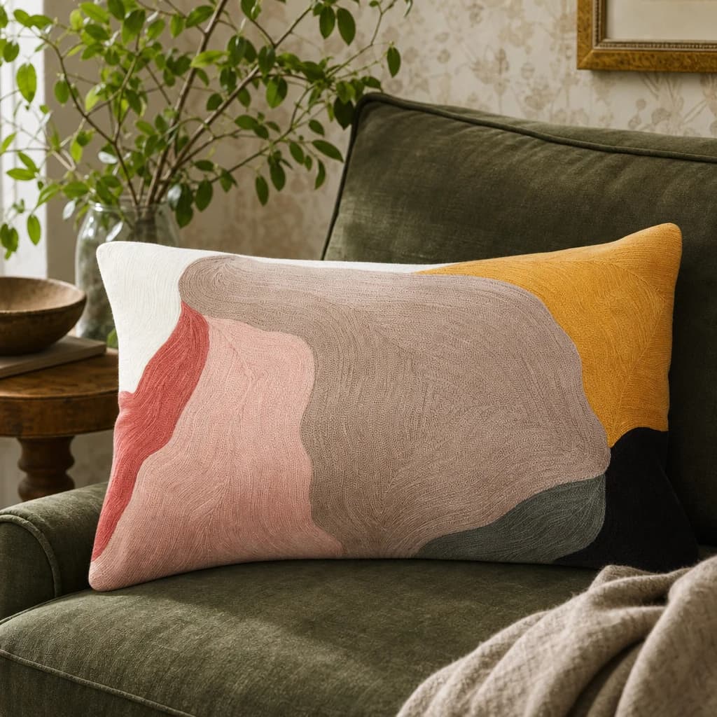 Bosie Ozella Multi Coloured Abstract Terrain Design Rectangular Cushion - Decorative, photo 1 of 6