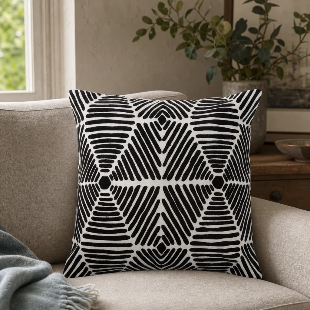 Bosie Ozella Black And White Kaleidoscope Stripe Square Cushion - Decorative, photo 1 of 8