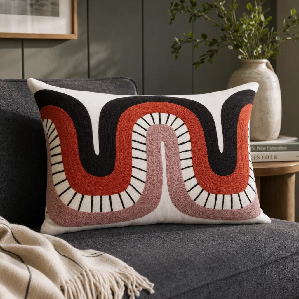 Bosie Ozella Curve Pattern Rectangular Cushion - Decorative, photo 1 of 8