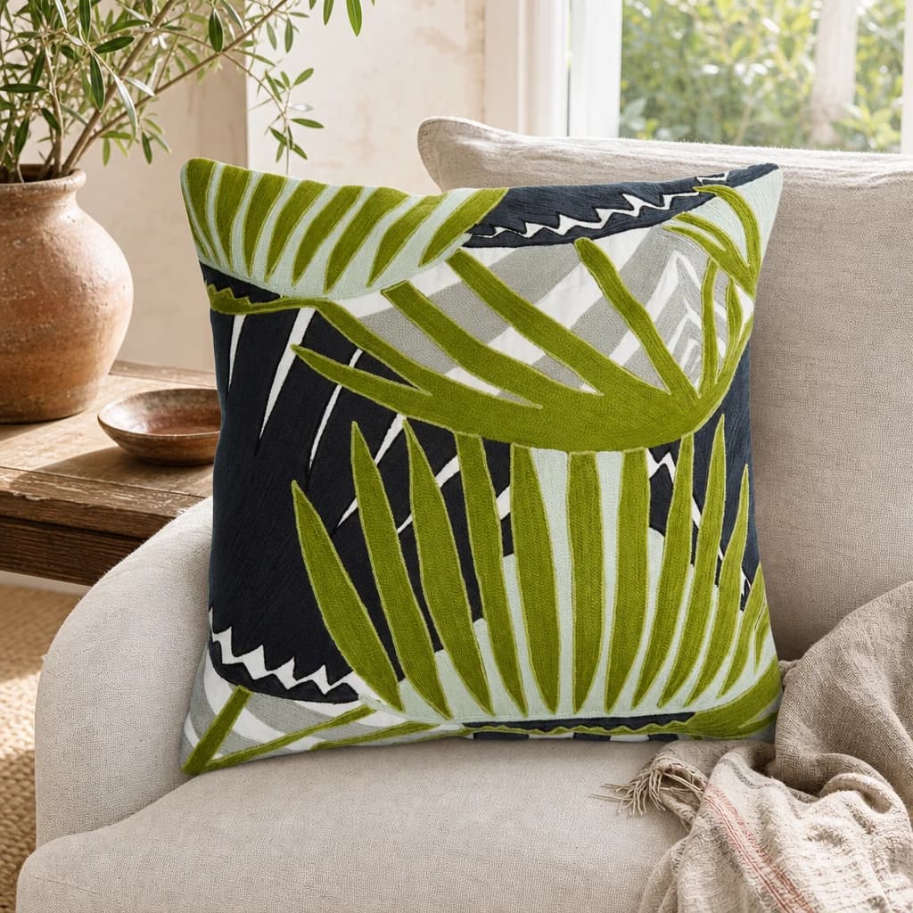 Bosie Ozella Green Botanical Design Square Cushion - Decorative, photo 1 of 8