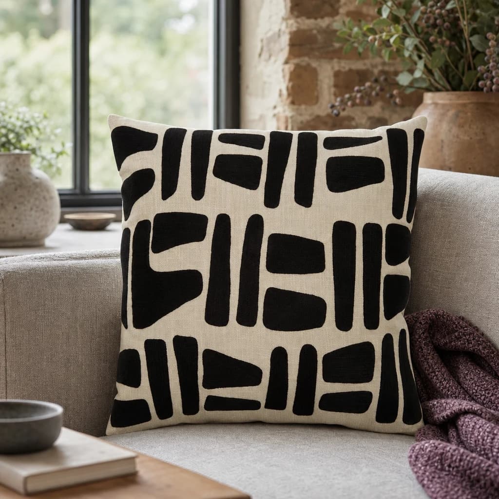 Bosie Ozella Natural And Black Square Cushion - Decorative, photo 1 of 8