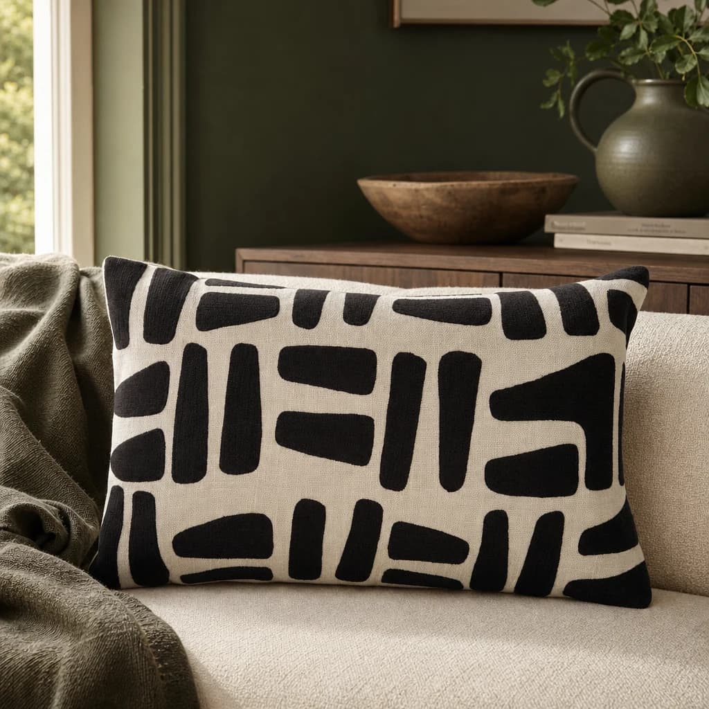 Bosie Ozella Natural And Black Rectangular Cushion - Decorative, photo 1 of 8