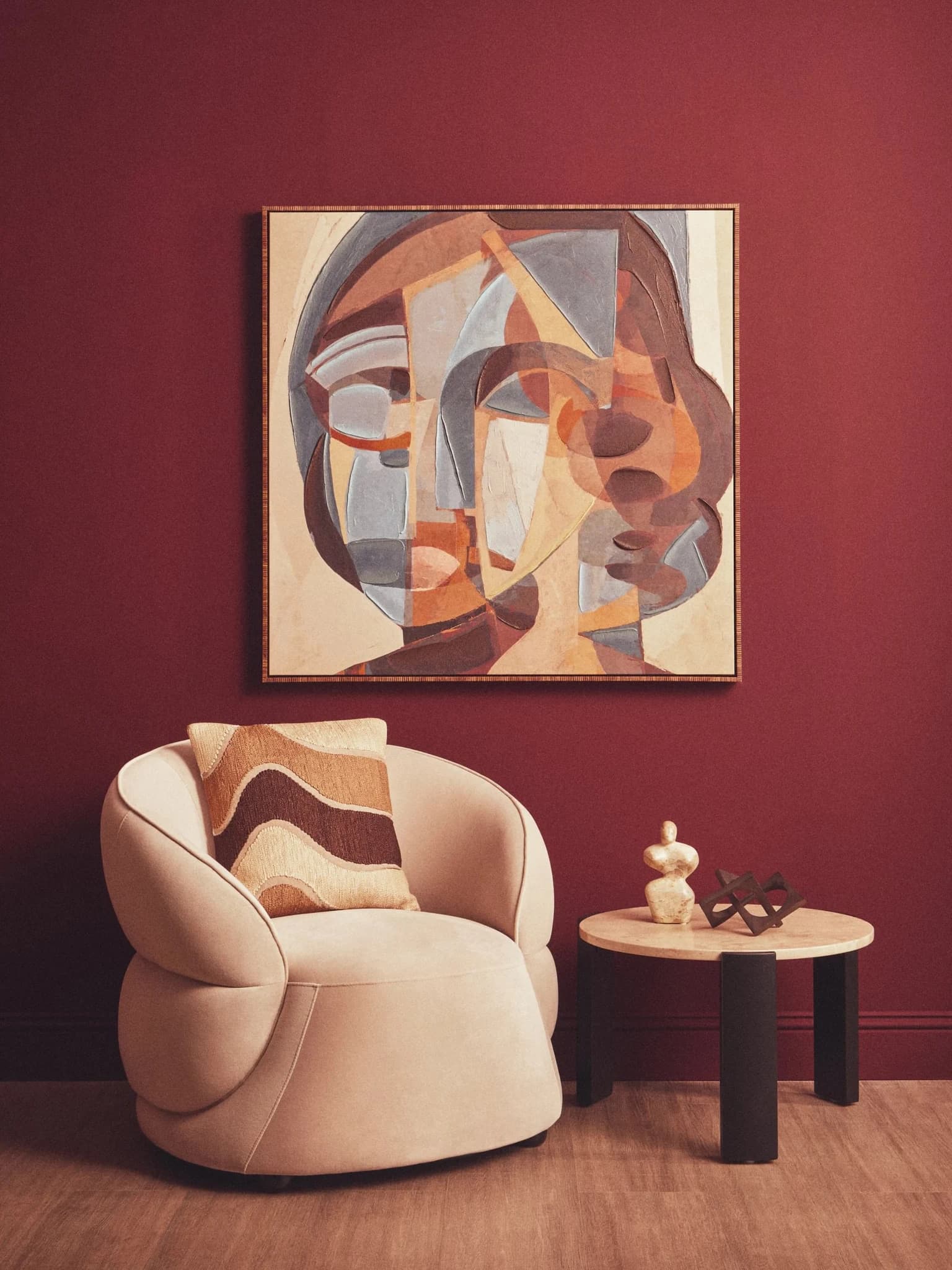 Bosie Ozella Beige and Brown Abstract Wave Square Cushion - Decorative, photo 5 of 8